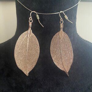 Gold/Rose Gold toned leaf dangle earrings